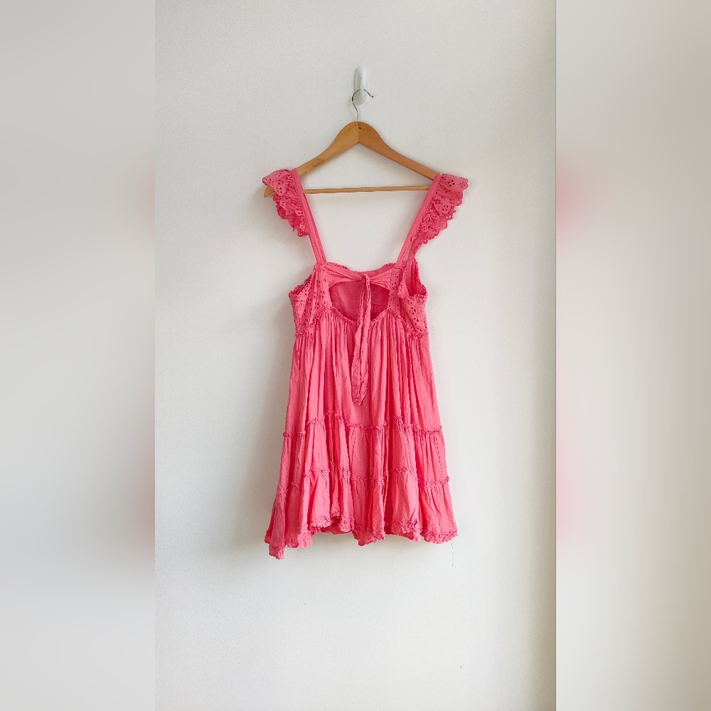 Nobody's Child Short Broidery Anglaise Coral Pink Cotton Dress Size 10 - Picture 2 of 11